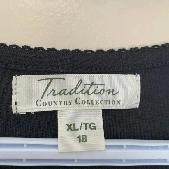 Tradition NWOT black, short sleeve T-shirt  with lace edging - Picture 4 of 6